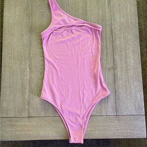 NWOT Pink One-Shoulder Bodysuit Sz XS
